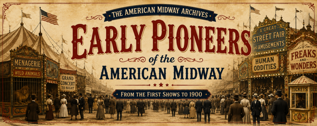 alt=Early carnival midway scene representing the pioneers of the American midway through 1900