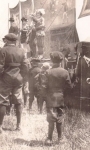 Late 1800's costumed women bally a "Hootchie-Cootchie show. on an unknown midway.