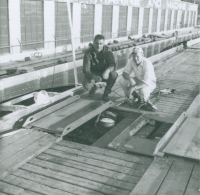 Worlds Finest Shows Flat car repair..1950's.JPG