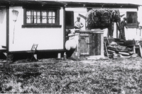 wagon carvings in winter quarters..R B B B..1930's.JPG