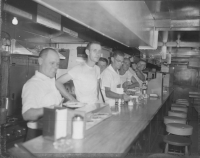 the RBBB pie car in 1964. The names written on the negative envelope are as given From Left to Right Chief's helper waiter,Blocks, Chuck Porter,Baldy Junius, John Staley.jpg