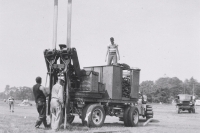Stake driver at work on the Ringling..1951.JPG