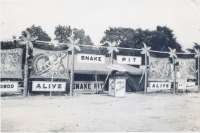 Snake Show on the James E. Strates Shows midway.1953.JPG