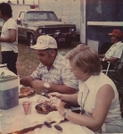 Bill and Gloria Myers enjoy some Gypsy pig roast on the Myers Amusements 1970s